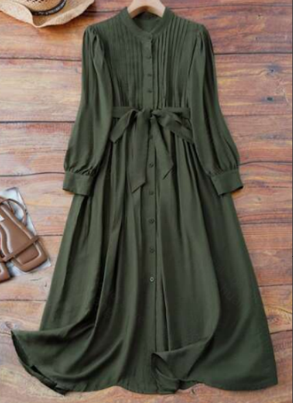 Gaun maxi kemeja hijau tentara - Corset Waist Cinch ulasan dan harga